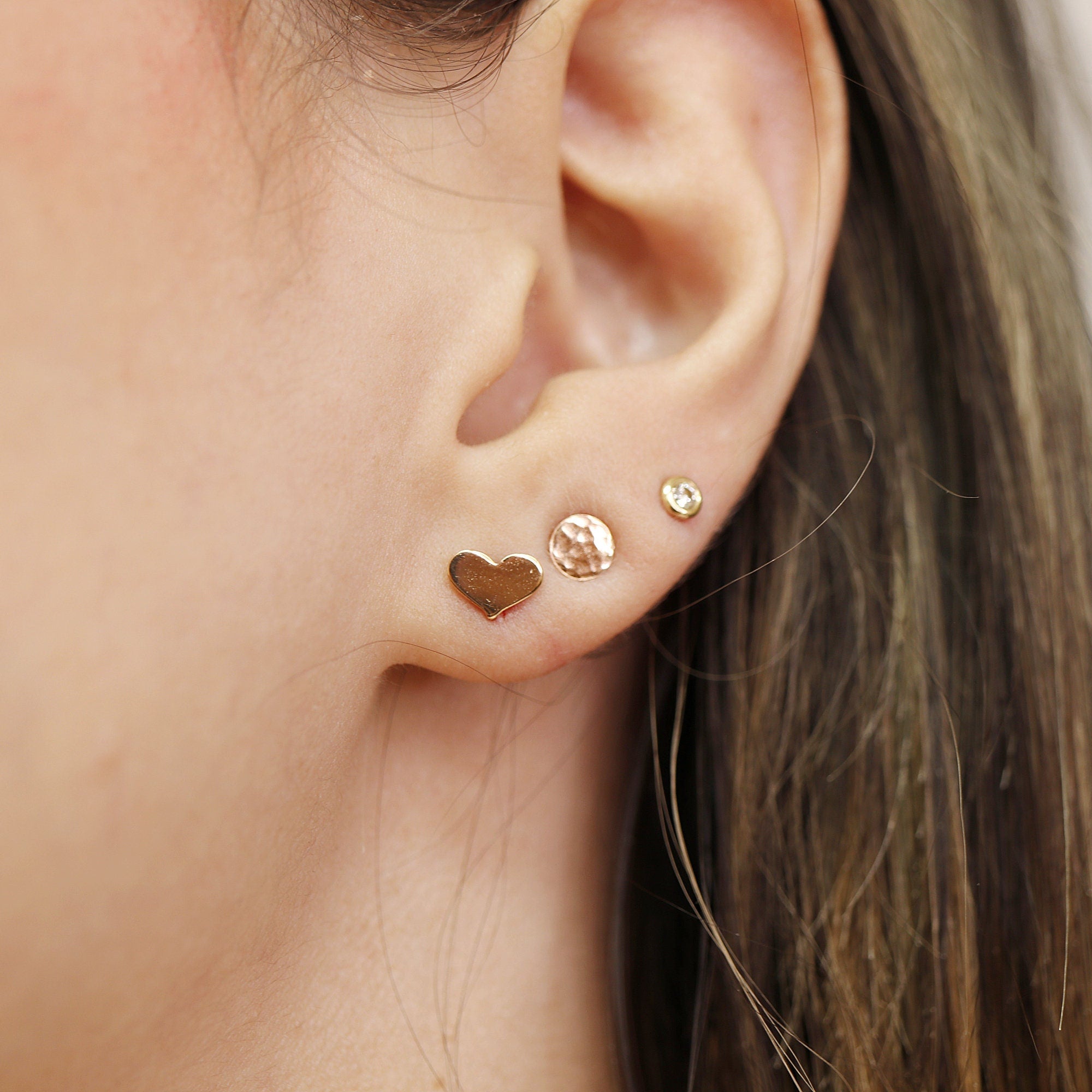 Tiny Heart Gold Stud Earrings