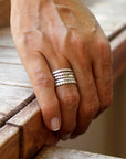 Stackable Ring Set of Five Hammered and Textured Silver Rings - Melt'm Jewelry