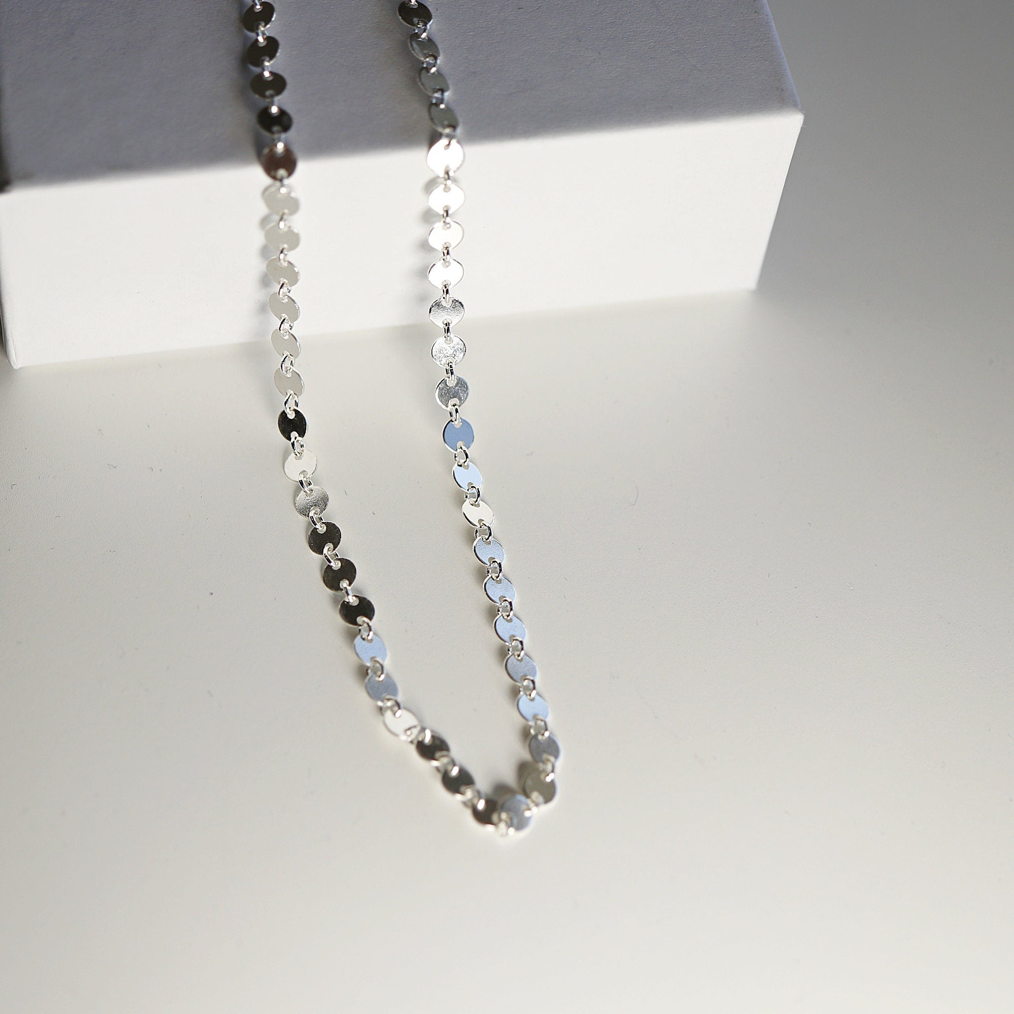 Dainty Sterling Silver Choker Necklace – Sequin Chain Minimalist Necklace, Simple Layering Jewelry Gift for Her - Melt'm Jewelry
