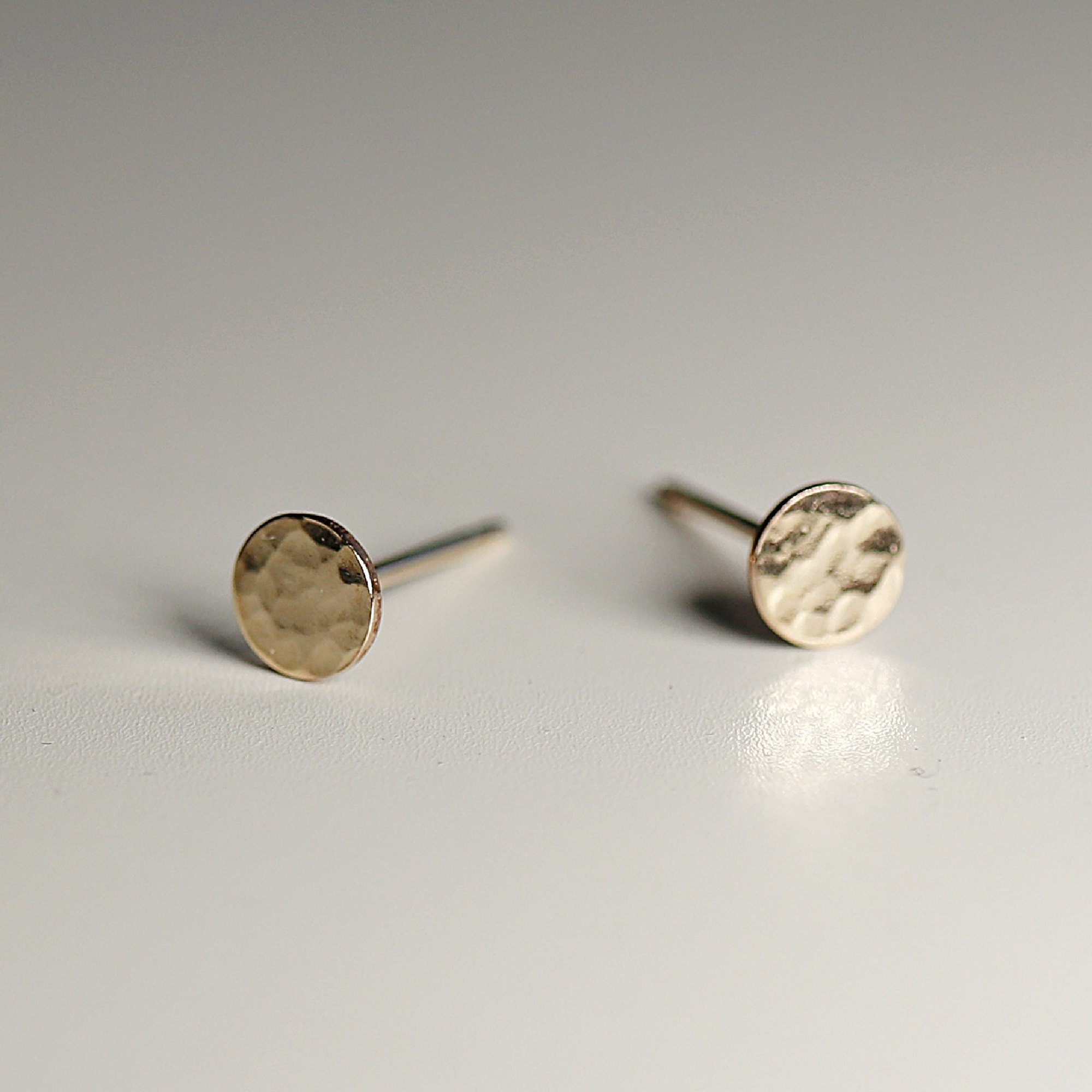 Tiny Gold Circle Earrings, Single or Pair Hammered Gold - Melt'm Jewelry