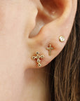 14k Solid Gold Cross Stud Earrings (SINGLE OR PAIR)