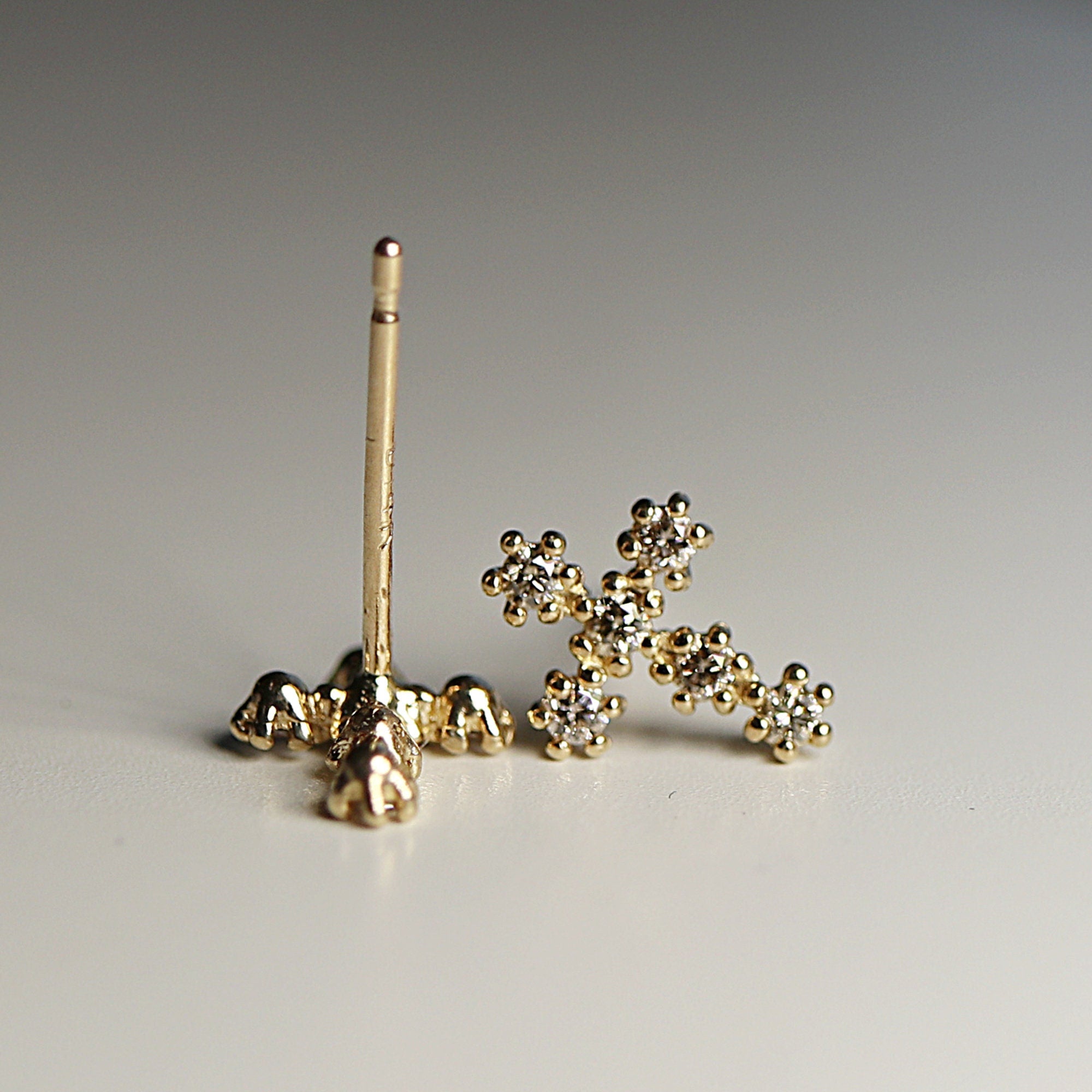 Tiny Cross Diamond Earrings, 14k Solid Gold Cross Stud Earrings