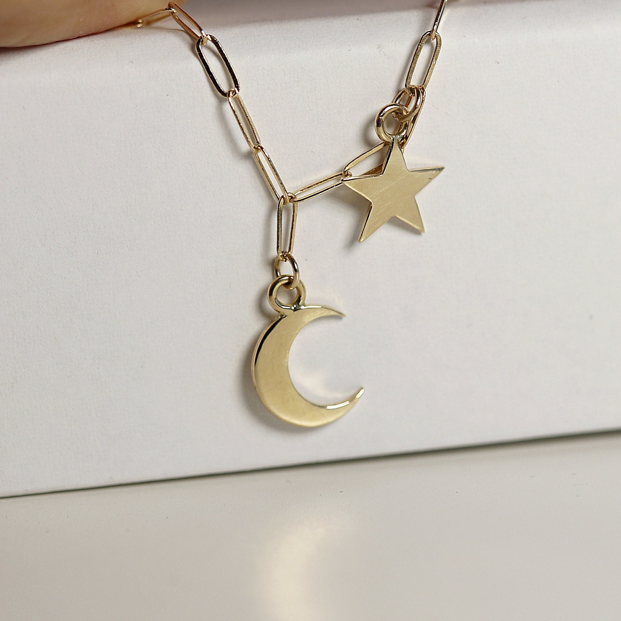 Moon and Star Necklace 14k Solid Gold - Melt'm Jewelry
