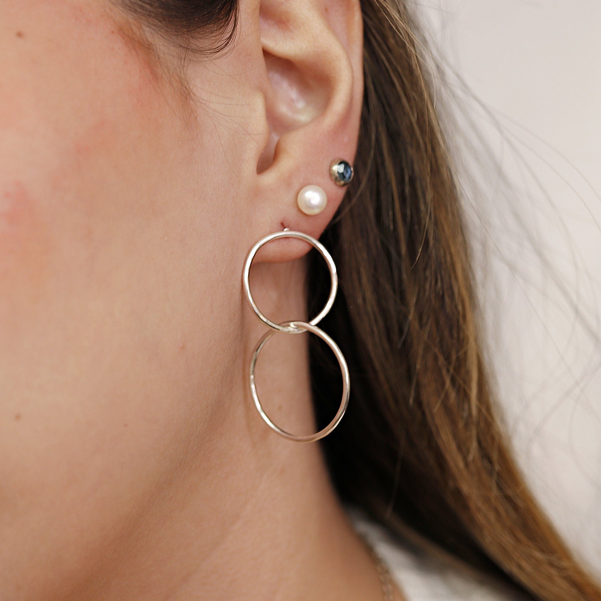 Double Hoop Earrings, Sterling Silver Hoop Earrings