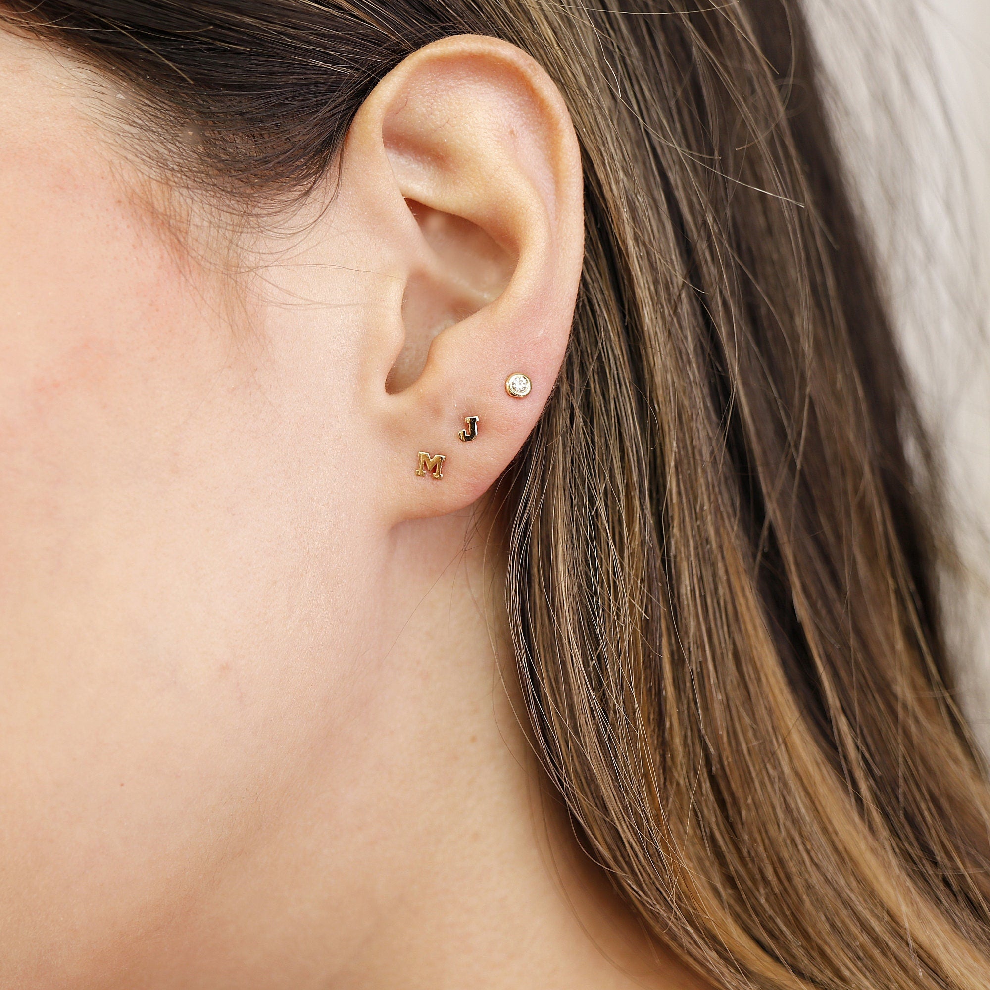 Tiny Initial Stud Earrings 14k Gold, Monogram Earrings - Melt'm Jewelry