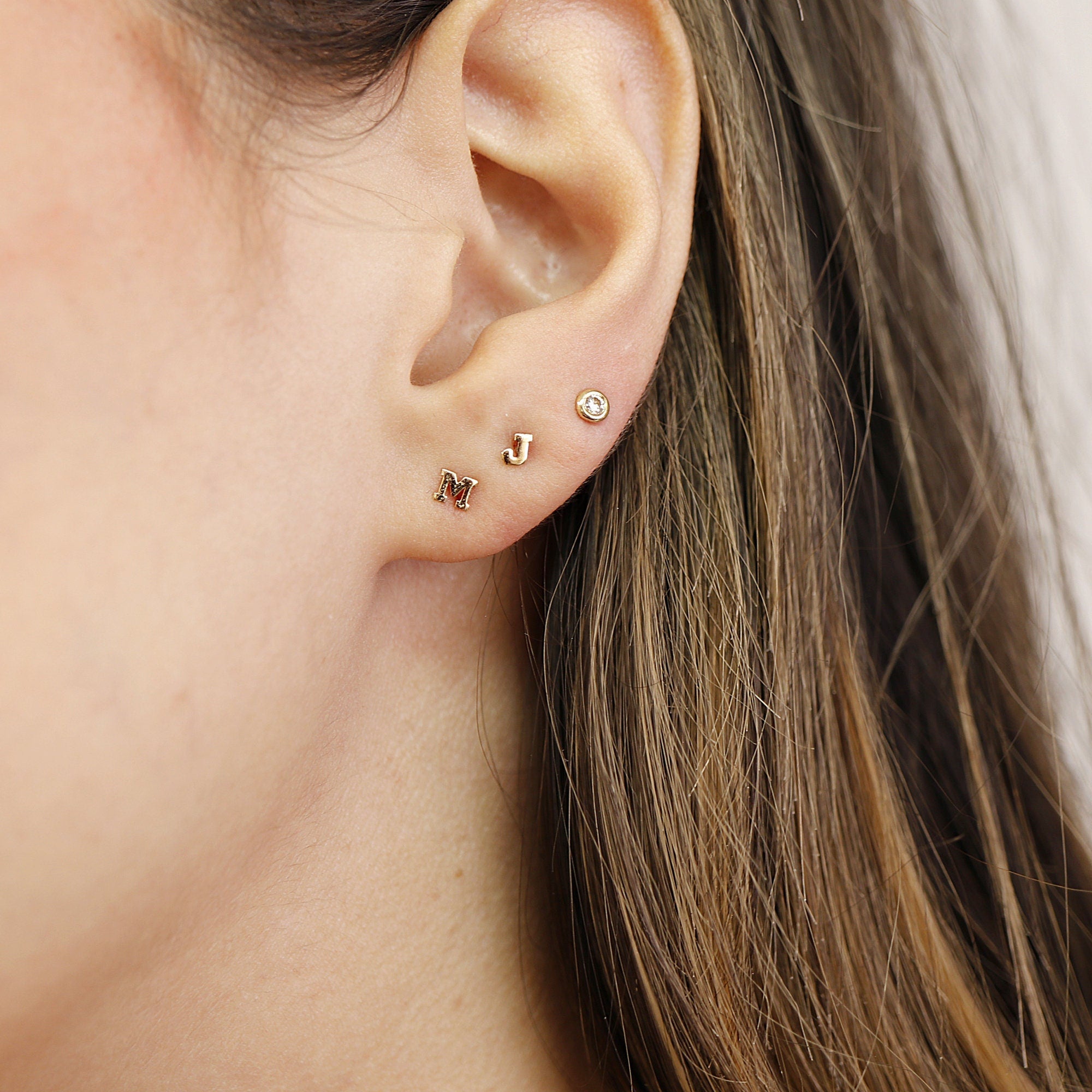 Tiny Initial Stud Earrings 14k Gold, Monogram Earrings - Melt'm Jewelry
