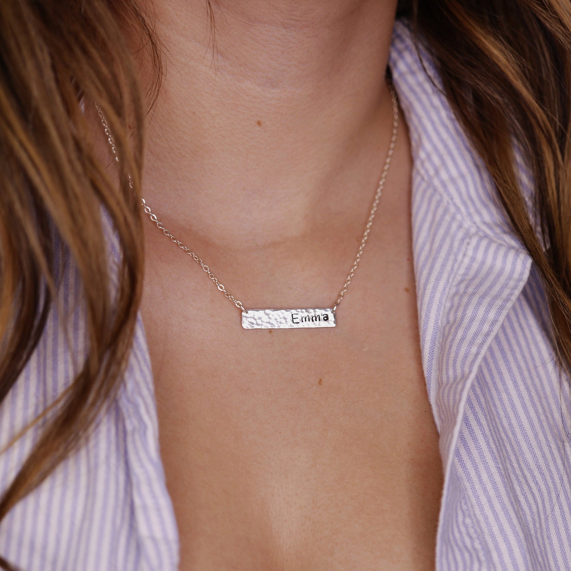 Personalized Gold or Sterling Silver Bar Necklace