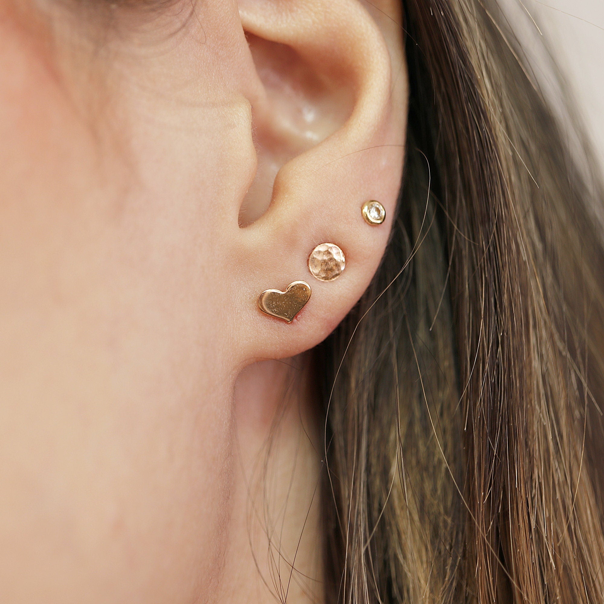 Tiny Heart Gold Stud Earrings