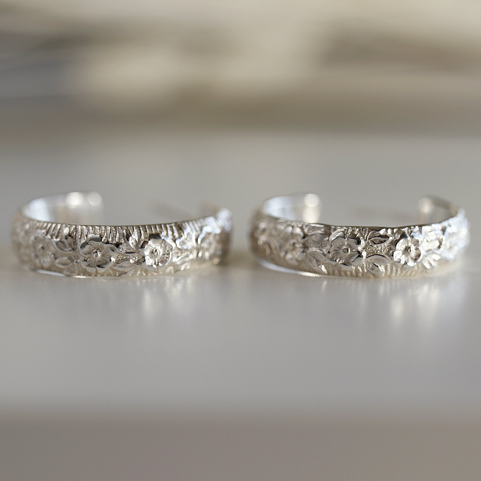 Round Open Hoop Earrings, Patterned Sterling Silver Earrings - Melt'm Jewelry