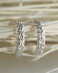 Round Open Hoop Earrings, Patterned Sterling Silver Earrings