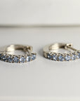 Aquamarine Hoop Earrings, 14k White Gold Huggie Earrings