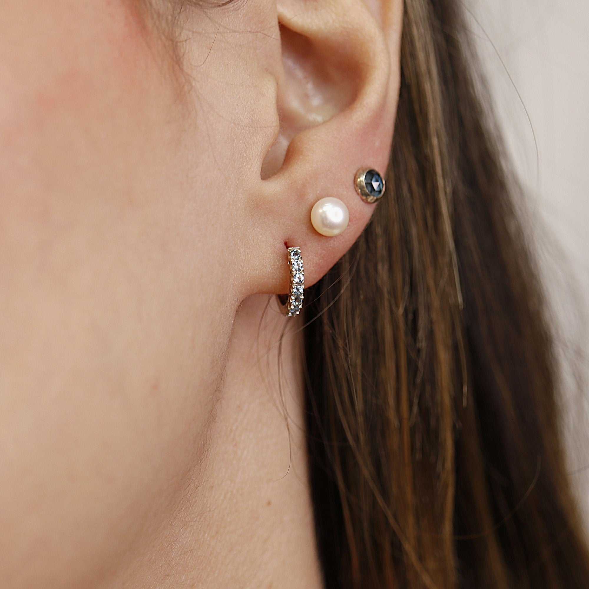 Aquamarine Huggie Hoop Earrings 14k Gold - Melt'm Jewelry
