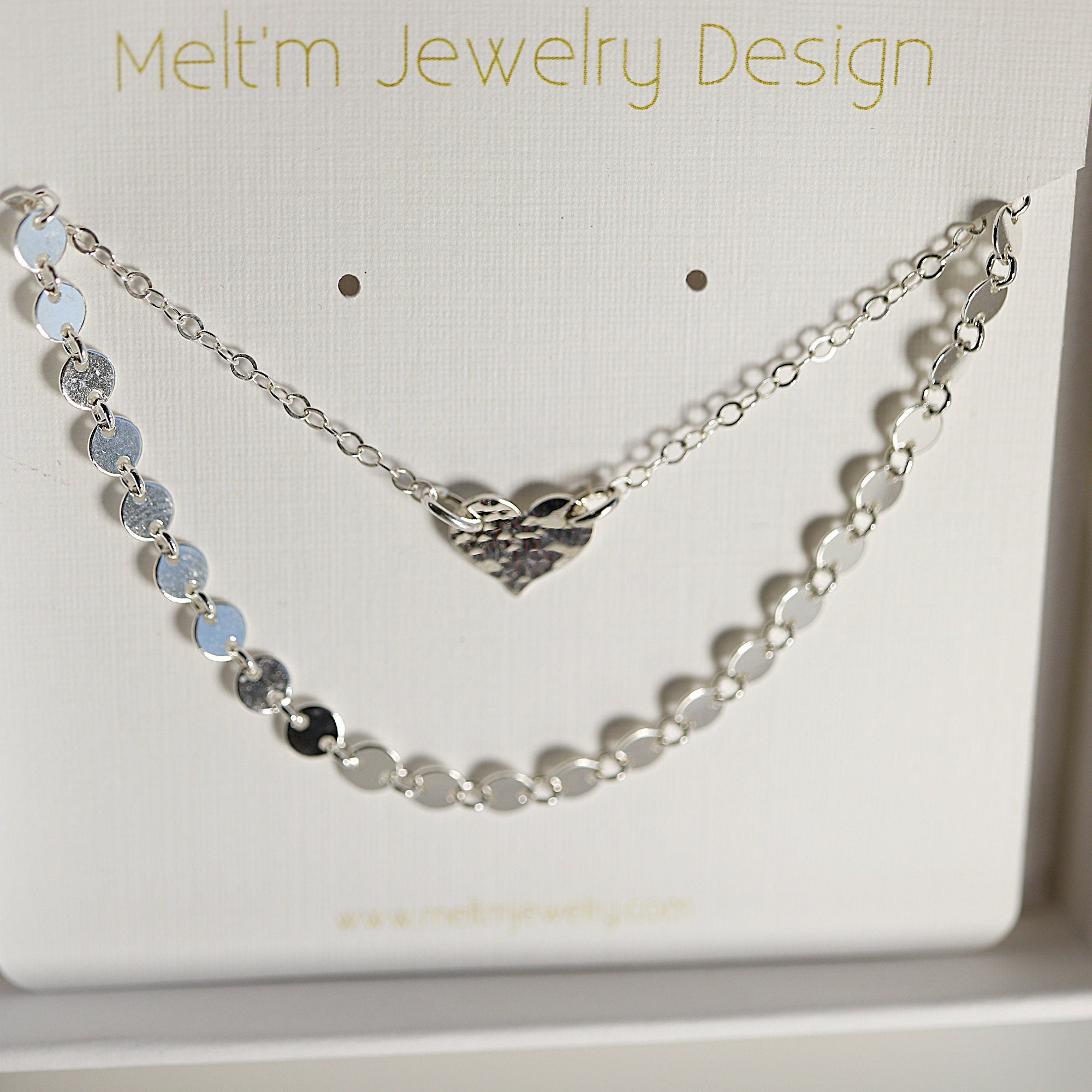 Dainty Sterling Silver Choker Necklace – Sequin Chain Minimalist Necklace, Simple Layering Jewelry Gift for Her - Melt'm Jewelry