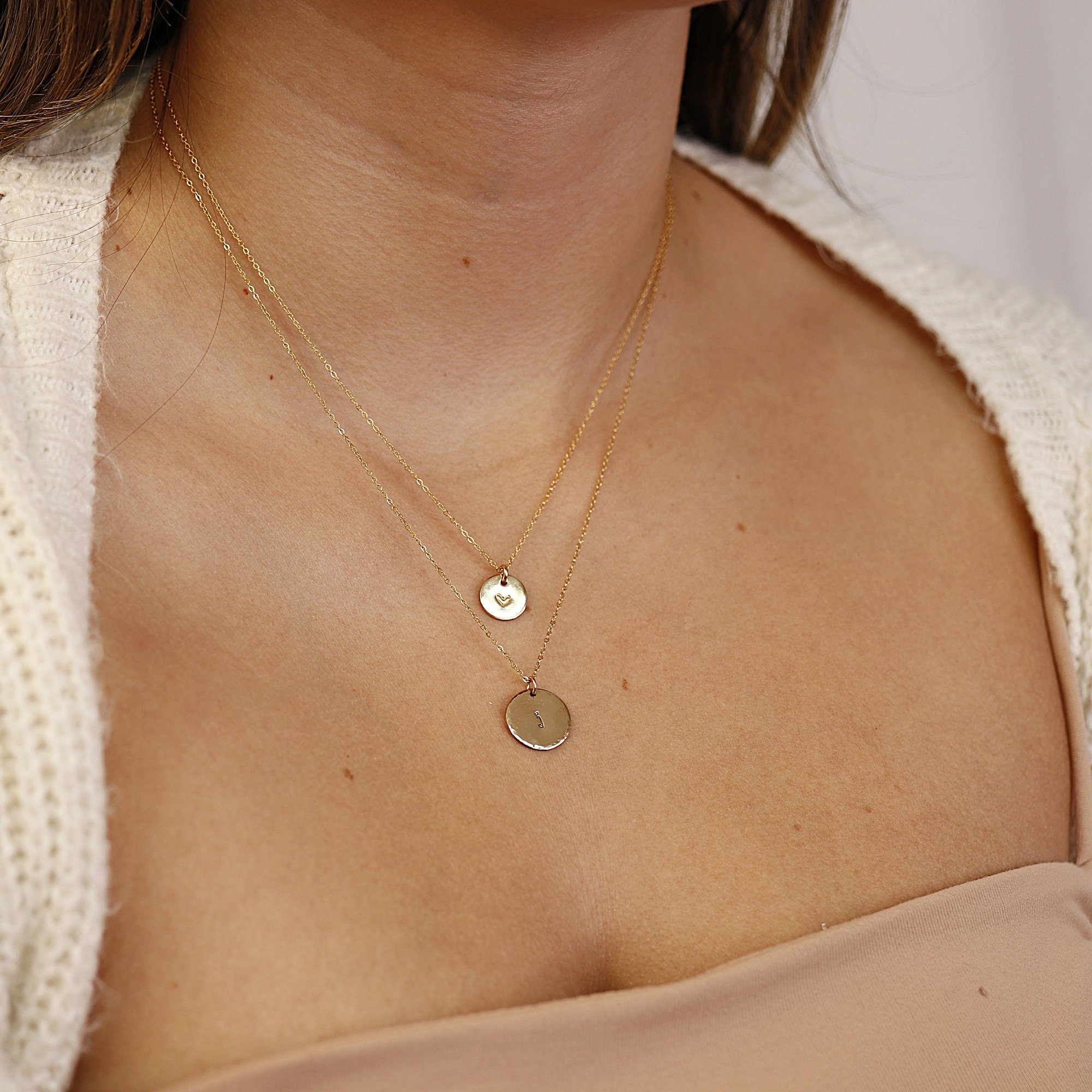 Dainty Initial Necklace Gold Filled, Hand Stamped Initial Necklace