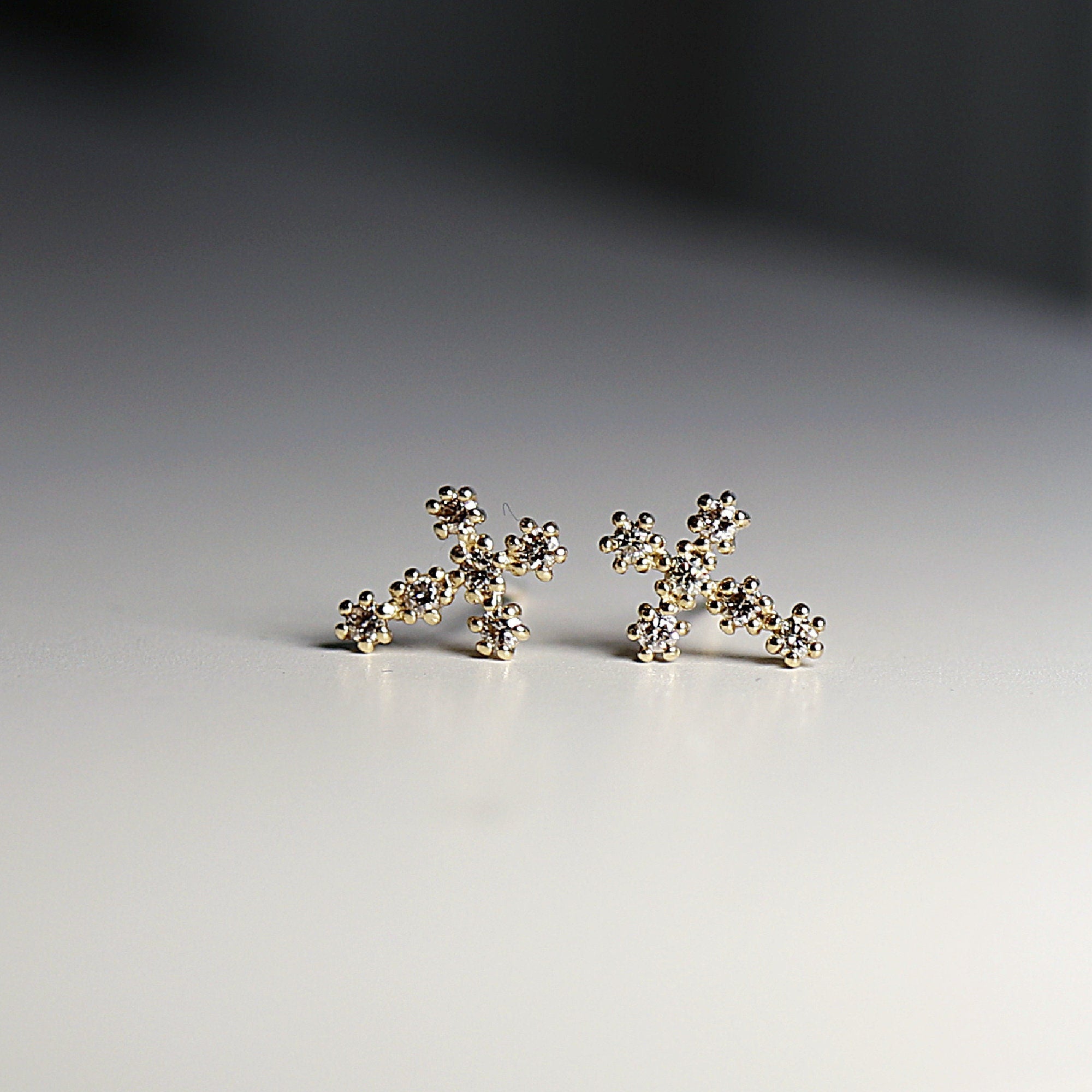Tiny Cross Diamond Earrings in 14k Gold (SINGLE OR PAIR) - Melt'm Jewelry