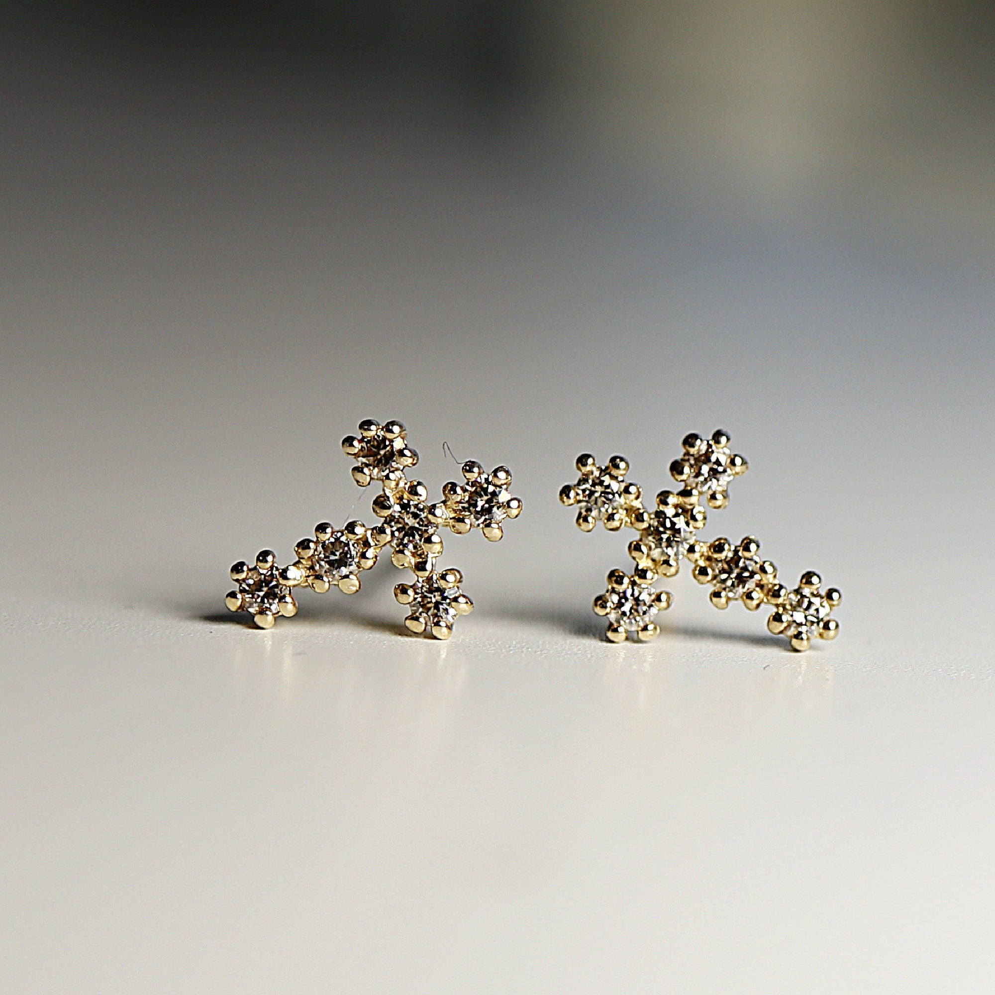 Tiny Cross Diamond Earrings, 14k Solid Gold Cross Stud Earrings