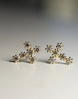 Tiny Cross Diamond Earrings, 14k Solid Gold Cross Stud Earrings