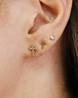 Tiny Cross Diamond Earrings, 14k Solid Gold Cross Stud Earrings