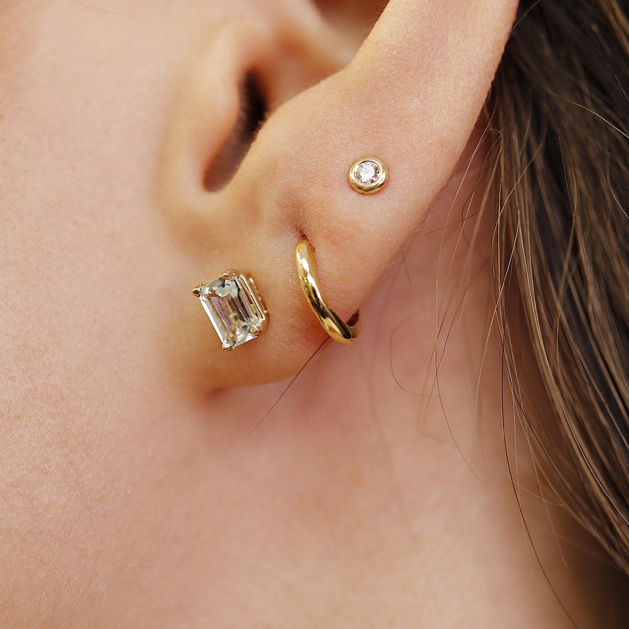 14k Gold Emerald Cut Aquamarine Stud Earrings - Melt'm Jewelry
