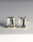 14k Gold Emerald Cut Aquamarine Stud Earrings