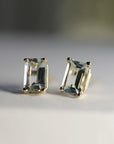 14k Gold Emerald Cut Aquamarine Stud Earrings