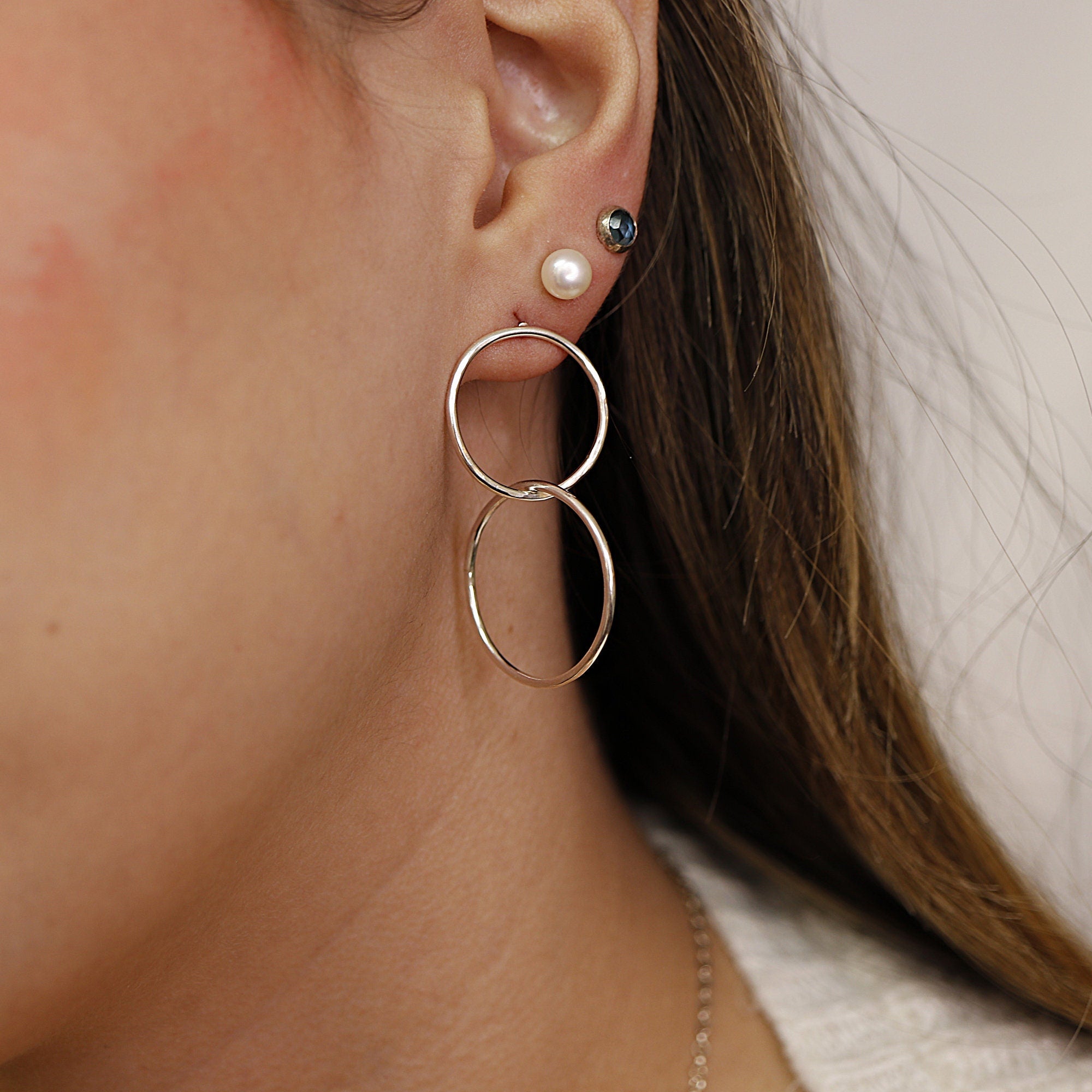 Double Hoop Earrings, Sterling Silver Hoop Earrings