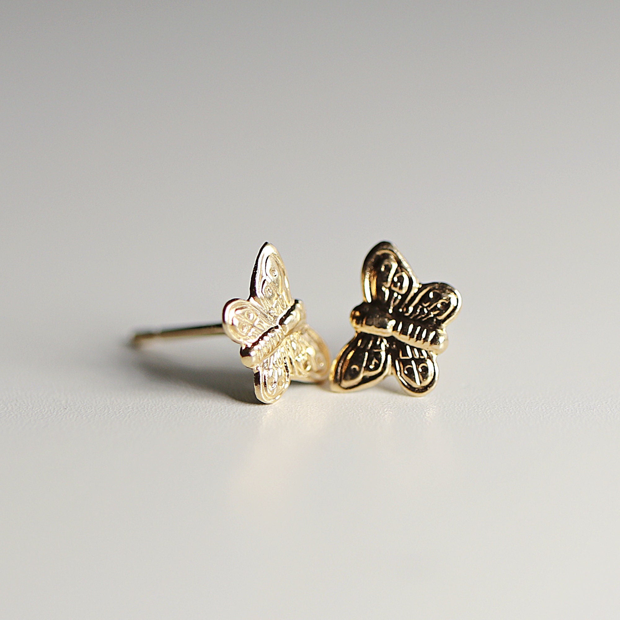 Butterfly Stud Earrings 14k Gold, Butterfly Earrings, Butterfly Jewelry