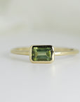 Emerald Cut Bezel Set Green Tourmaline Ring in 14k Gold - Melt'm Jewelry