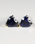 Blue Sapphire Earrings, 14k Solid Gold, Heart Sapphire Stud Earrings