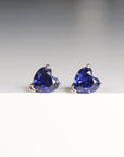 Blue Sapphire Earrings, 14k Solid Gold, Heart Sapphire Stud Earrings