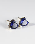 Blue Sapphire Earrings, 14k Solid Gold, Heart Sapphire Stud Earrings