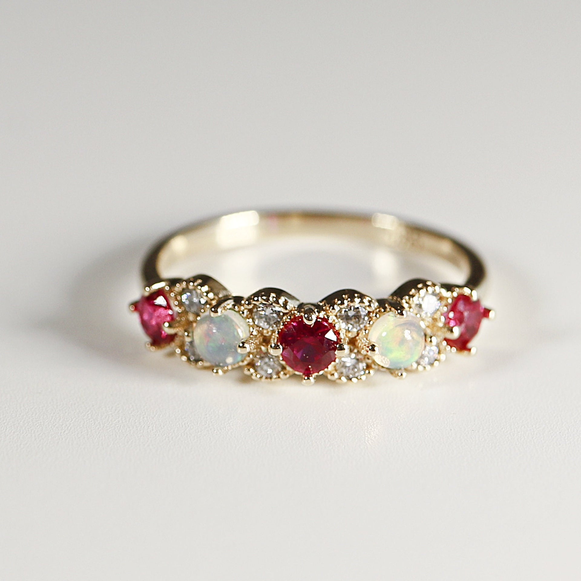 Opal, Ruby and Diamond Half Eternity Ring – Melt'm Jewelry