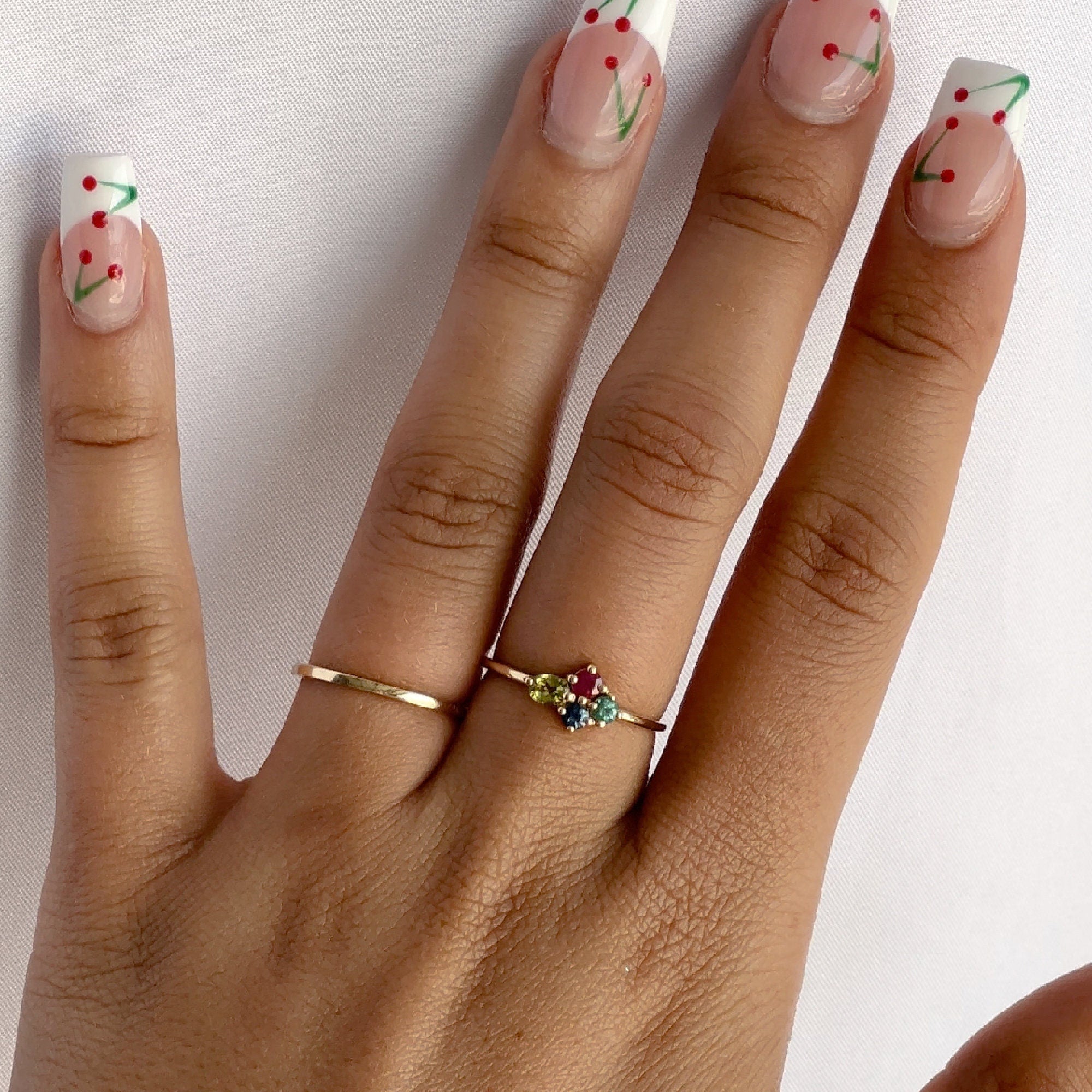 Four Stones Cluster Ring, Peridot Cluster Ring, Multi Gemstone Ring - Melt'm Jewelry