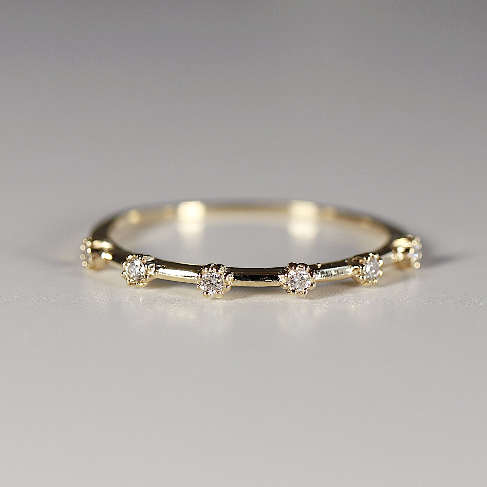 14k Solid Gold 6 Diamond Band Ring