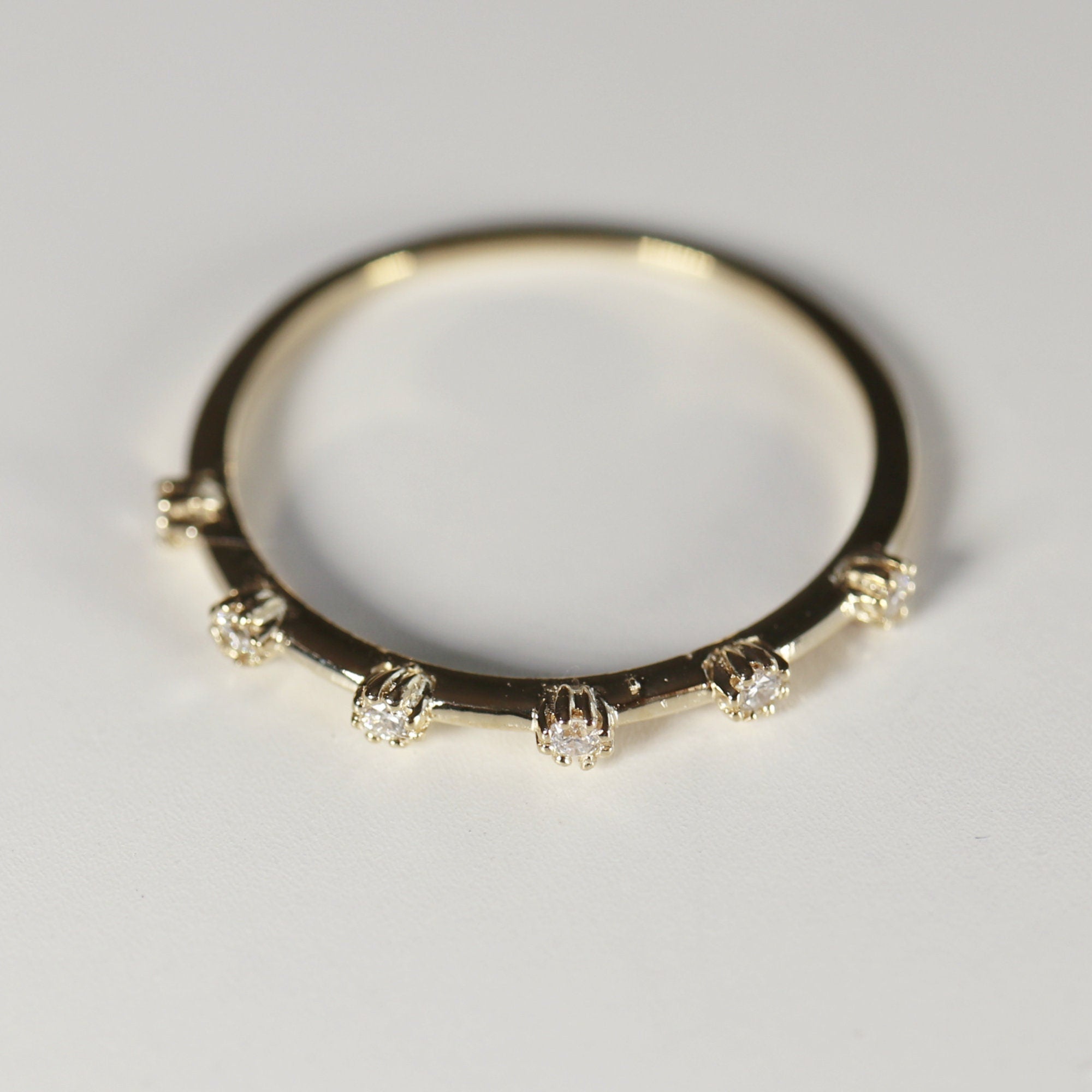 Dainty Diamond Ring 14k Solid Gold – Milgrain Bezel Set 6 Diamond Minimalist Stacking Dot Ring Gift for Her - Melt'm Jewelry