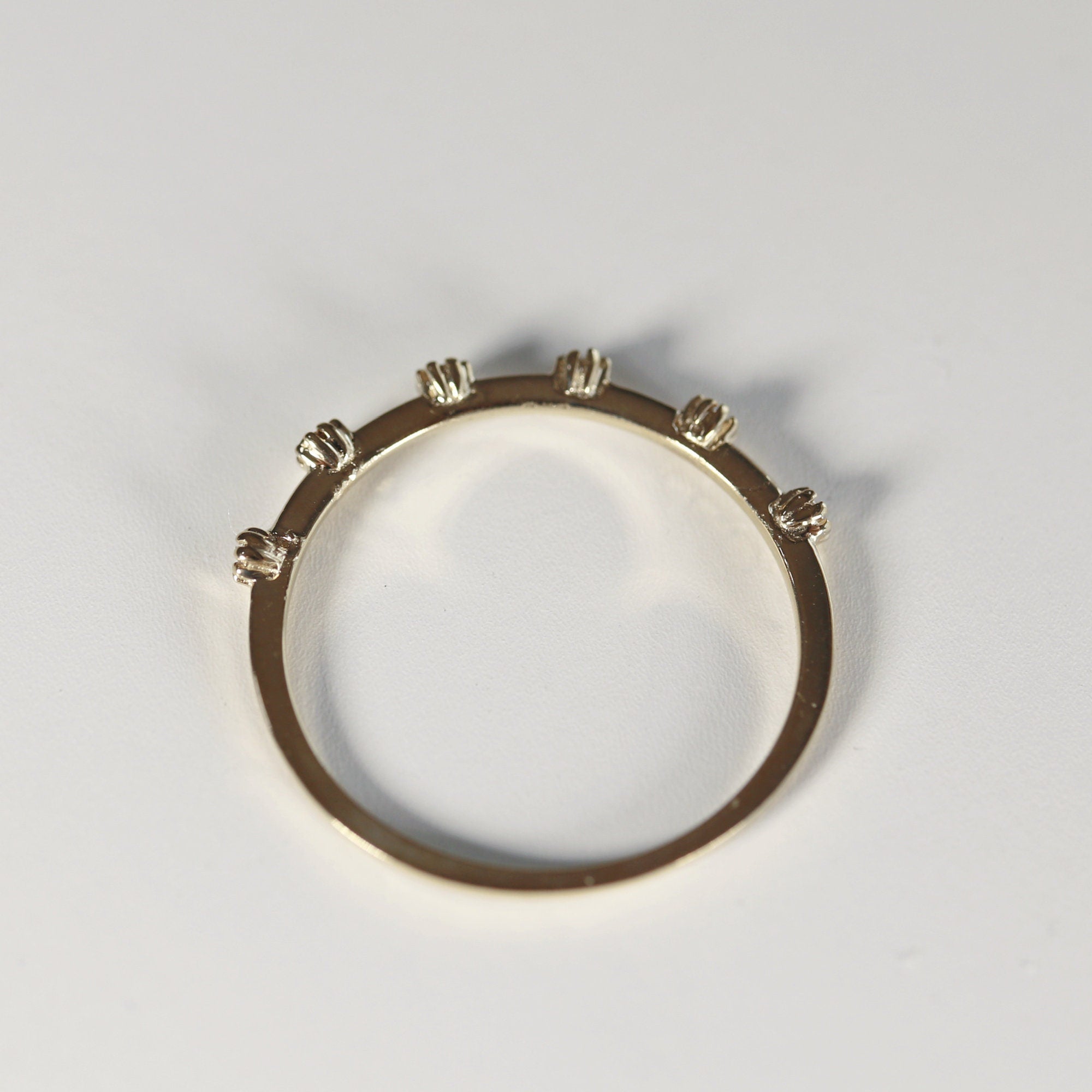 Dainty Diamond Ring 14k Solid Gold – Milgrain Bezel Set 6 Diamond Minimalist Stacking Dot Ring Gift for Her - Melt'm Jewelry