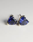 Blue Sapphire Earrings, 14k Solid Gold, Heart Sapphire Stud Earrings