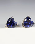 Blue Sapphire Earrings, 14k Solid Gold, Heart Sapphire Stud Earrings