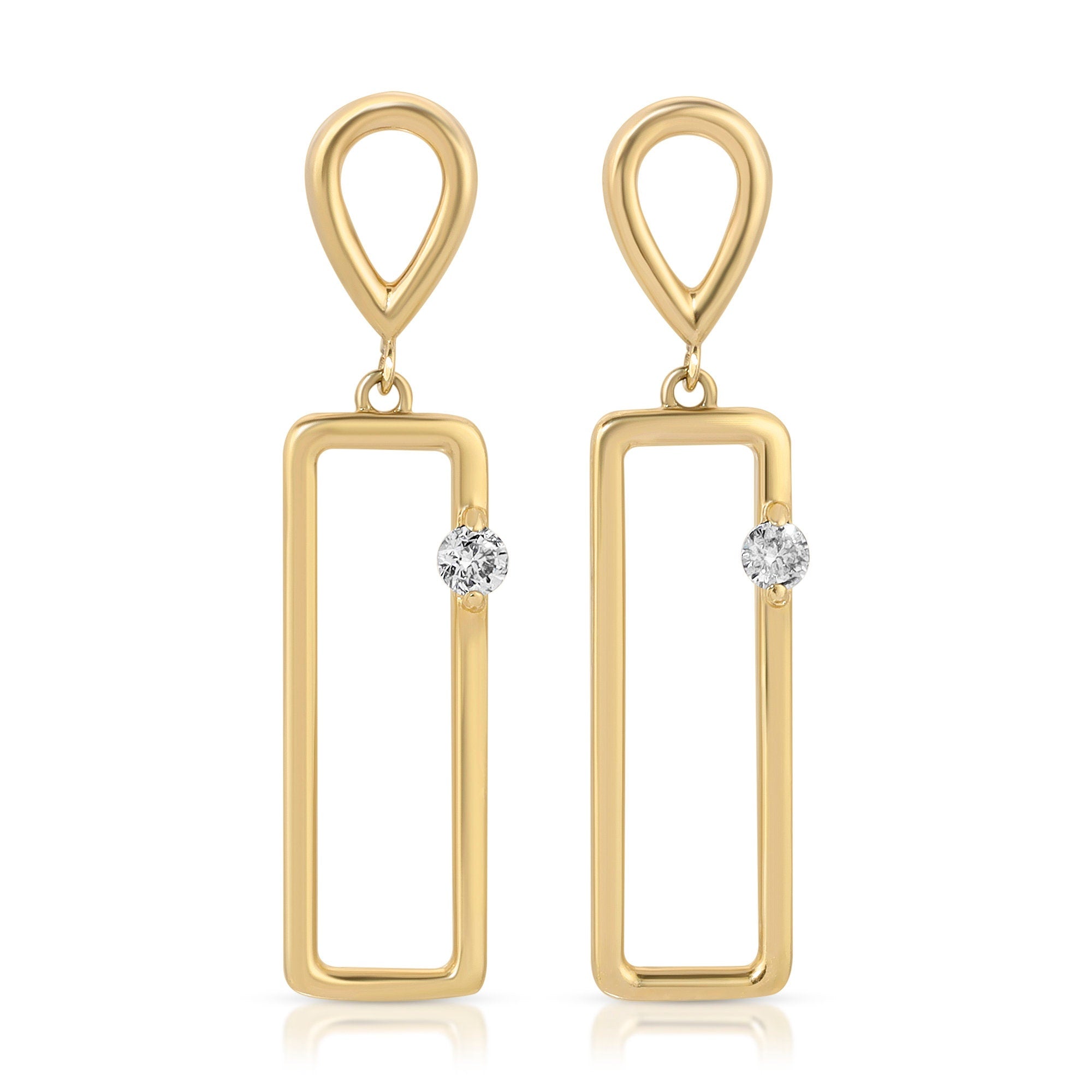 14k Gold Geometric Diamond Dangle Earrings - Melt'm Jewelry
