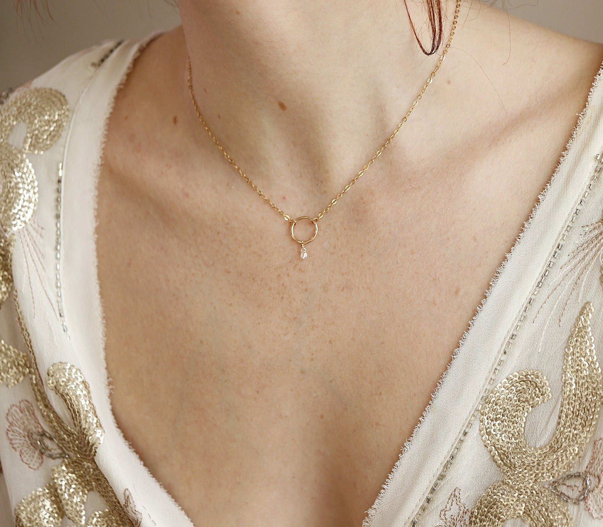 Diamond Briolette Necklace in 14k Solid Yellow Gold