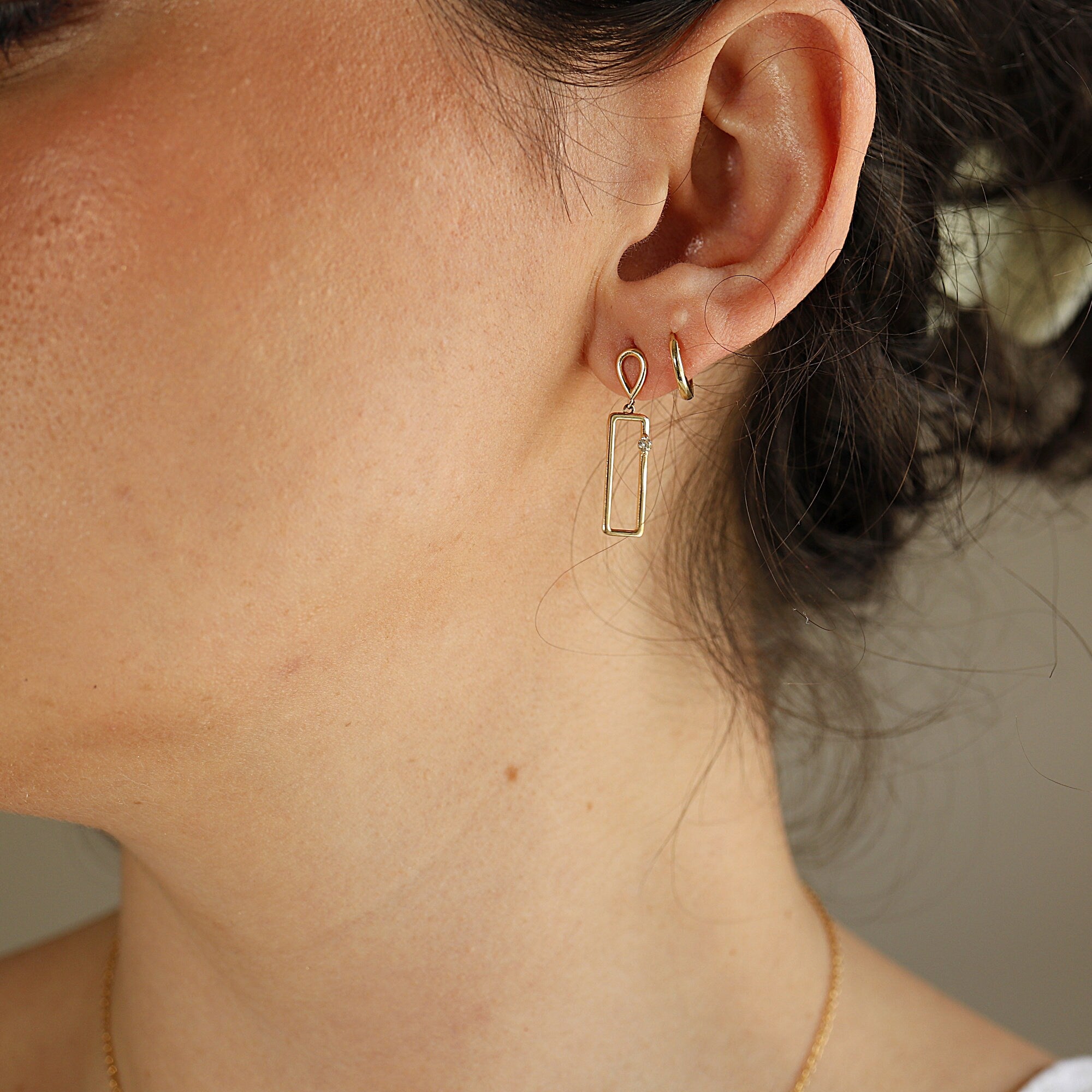 14k Gold Geometric Diamond Dangle Earrings