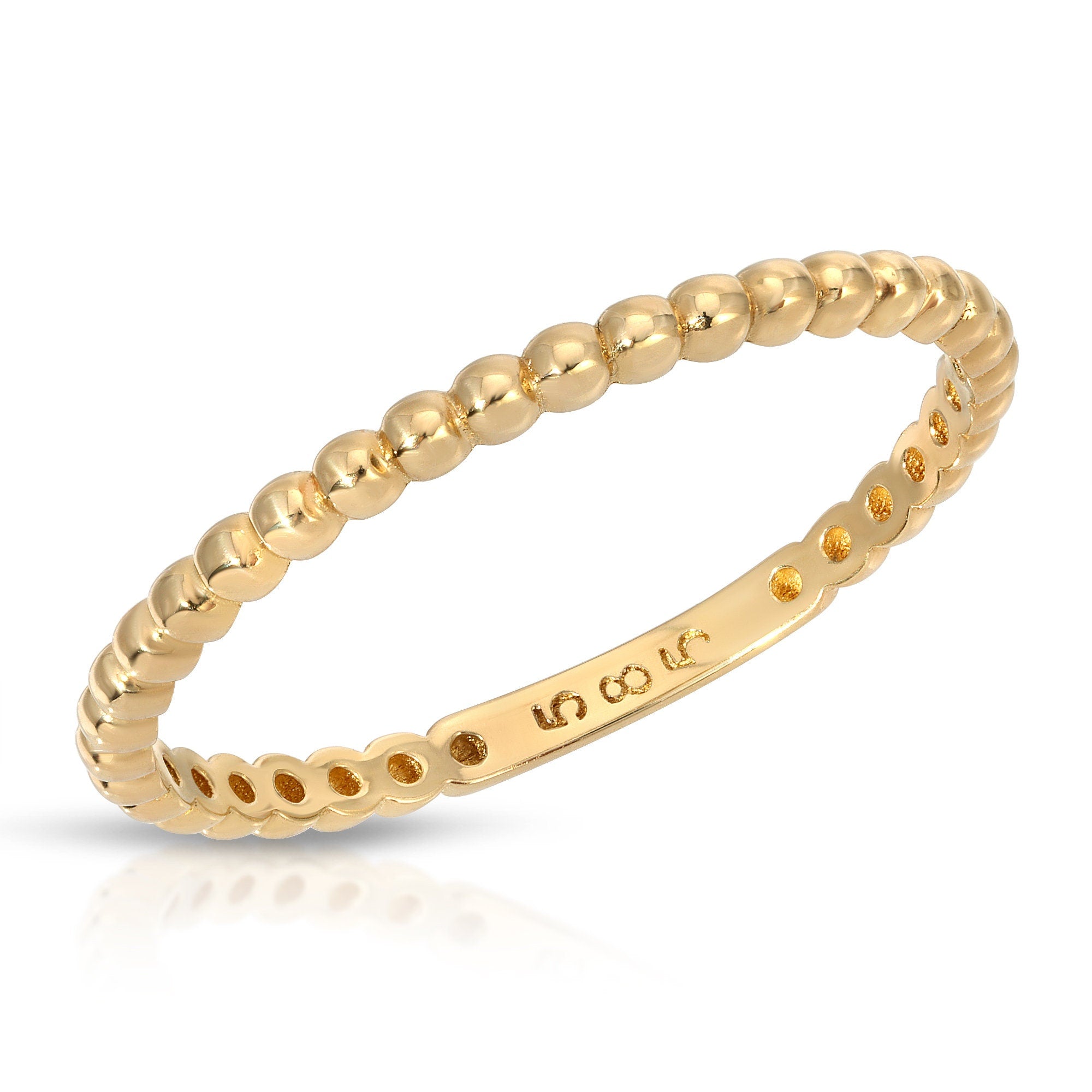 14k Gold Dainty Beaded Ring, Stacking Midi Ring - Melt'm Jewelry