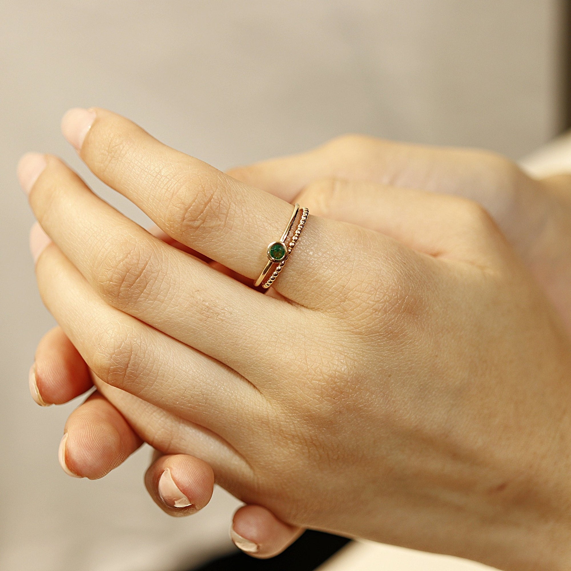 14k Gold Dainty Beaded Ring, Stacking Midi Ring - Melt'm Jewelry