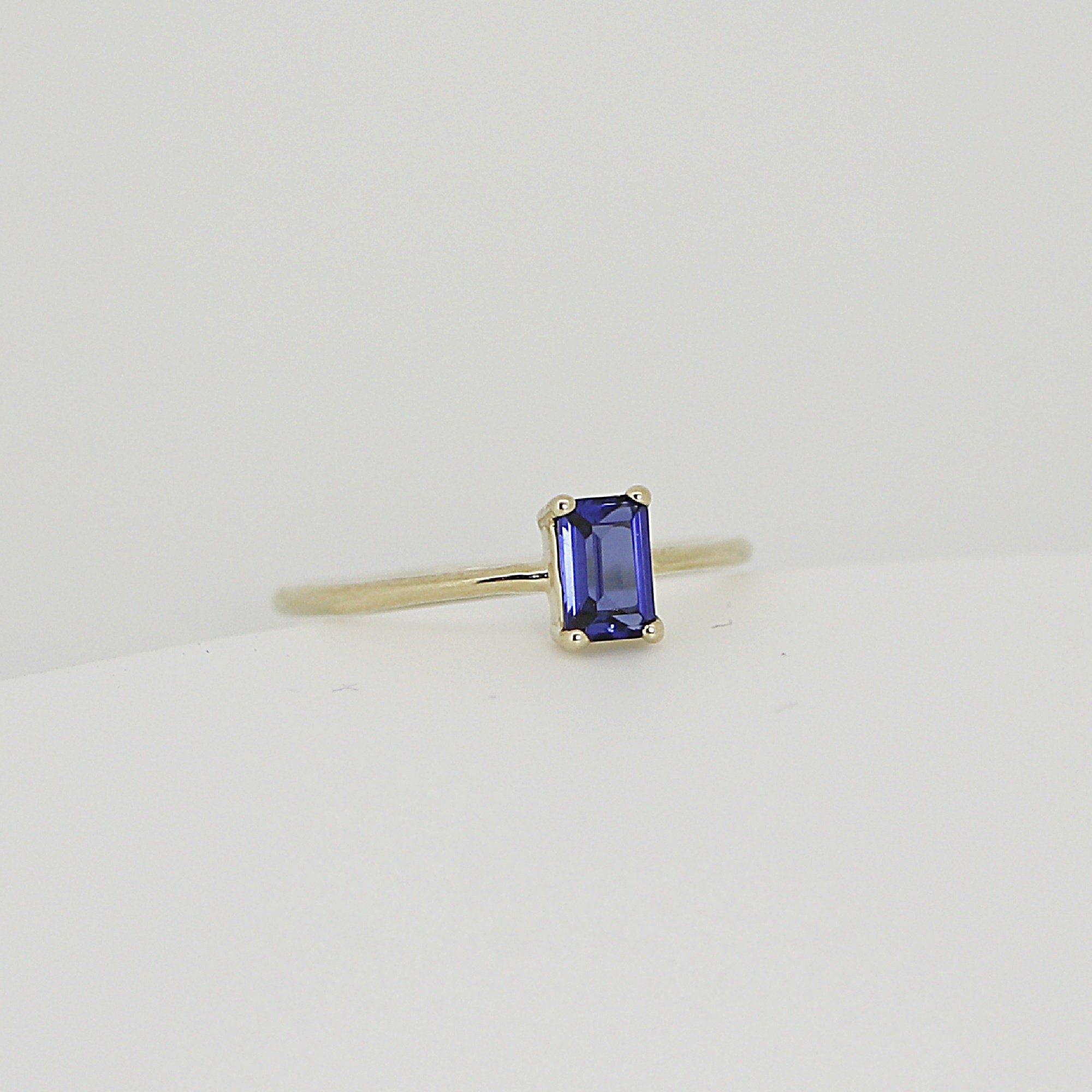 Blue Sapphire Engagement Ring 14k Gold, Emerald Cut Sapphire Ring, Minimalist