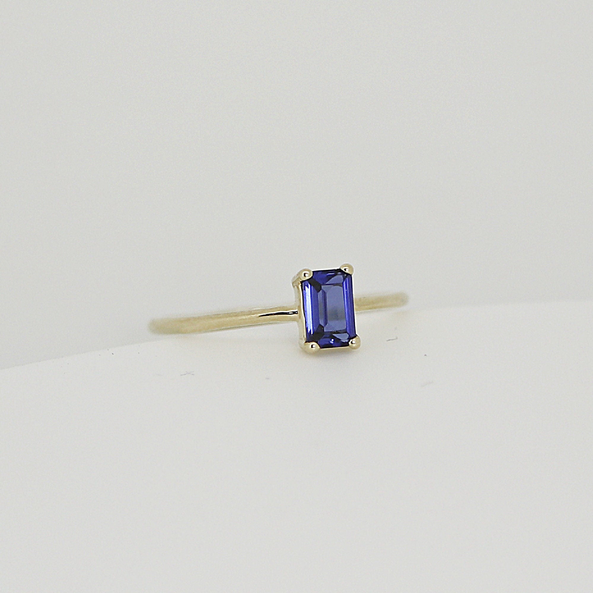 Blue Sapphire Engagement Ring 14k Gold, Emerald Cut Sapphire Ring, Minimalist - Melt'm Jewelry