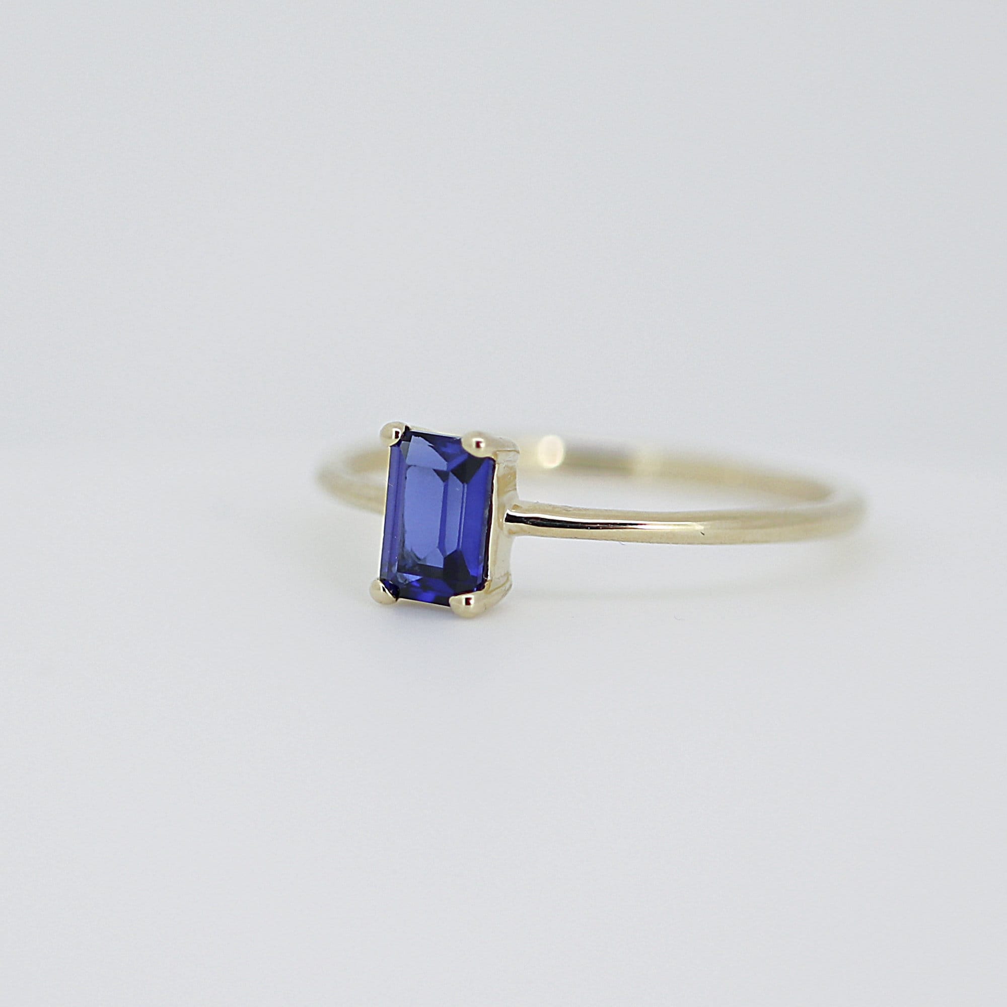 Blue Sapphire Engagement Ring 14k Gold, Emerald Cut Sapphire Ring, Minimalist - Melt'm Jewelry