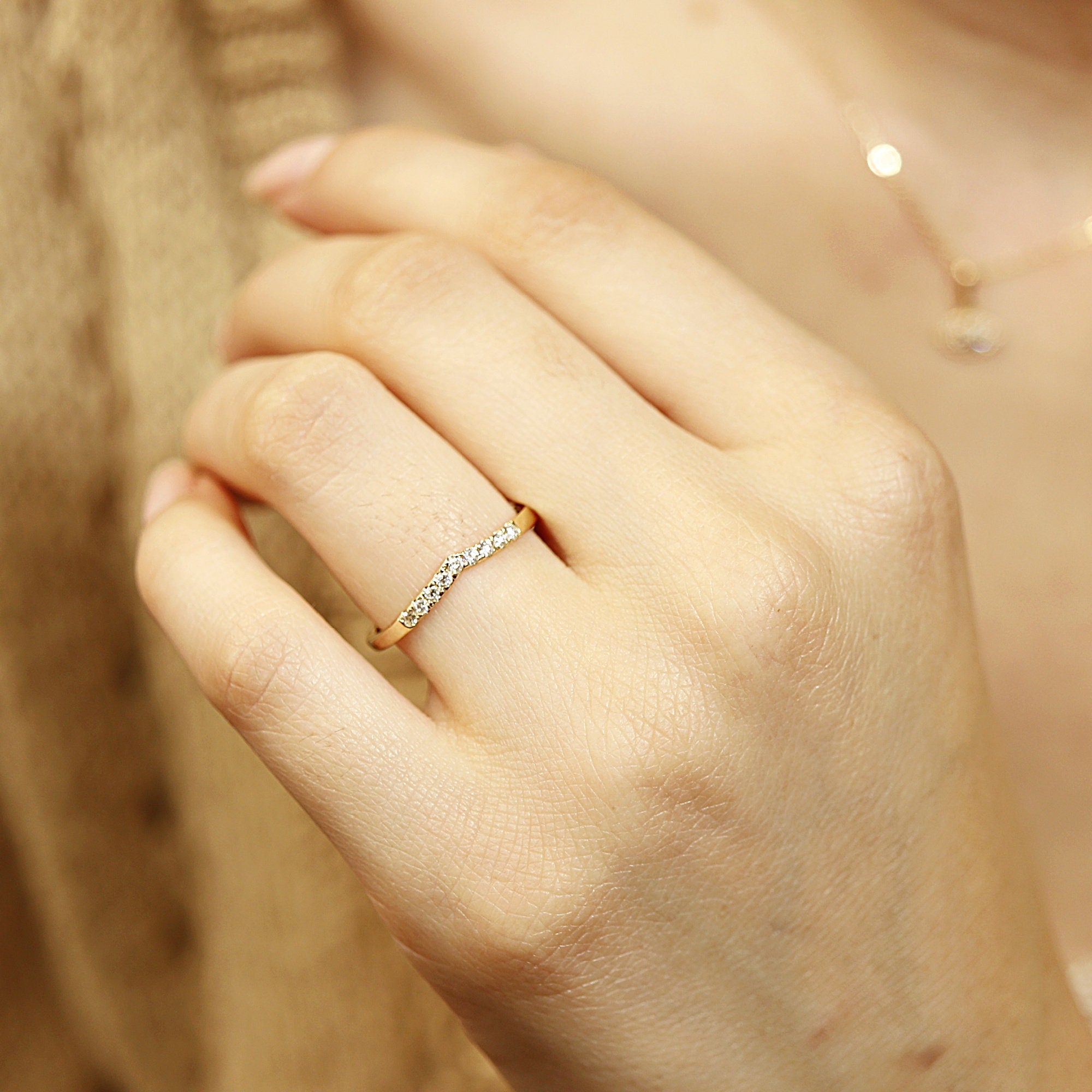 Pave Setting Diamonds Curved Wedding Band - Melt'm Jewelry