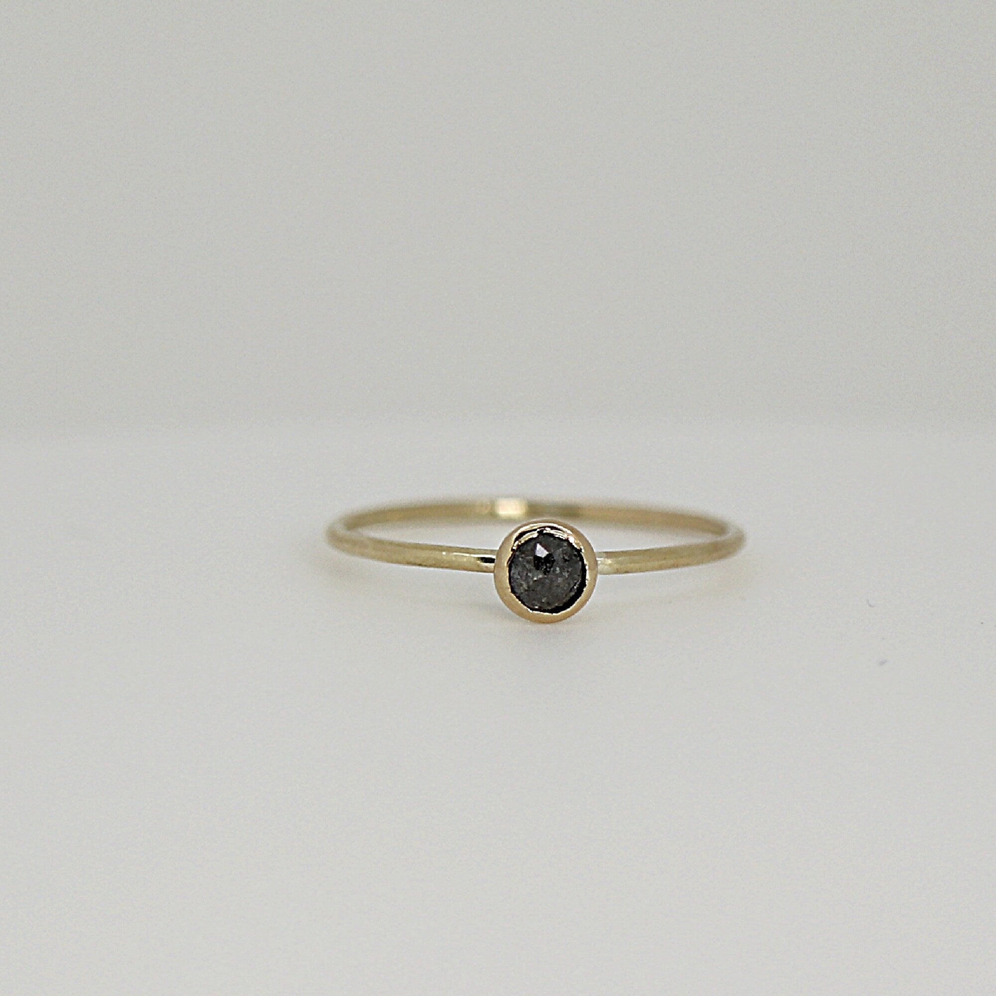 Dainty Salt and Pepper Diamond Ring, Solid 14k Gold Minimalist Rustic Diamond Ring, Proposal Ring, Unique Stacking Diamond Ring