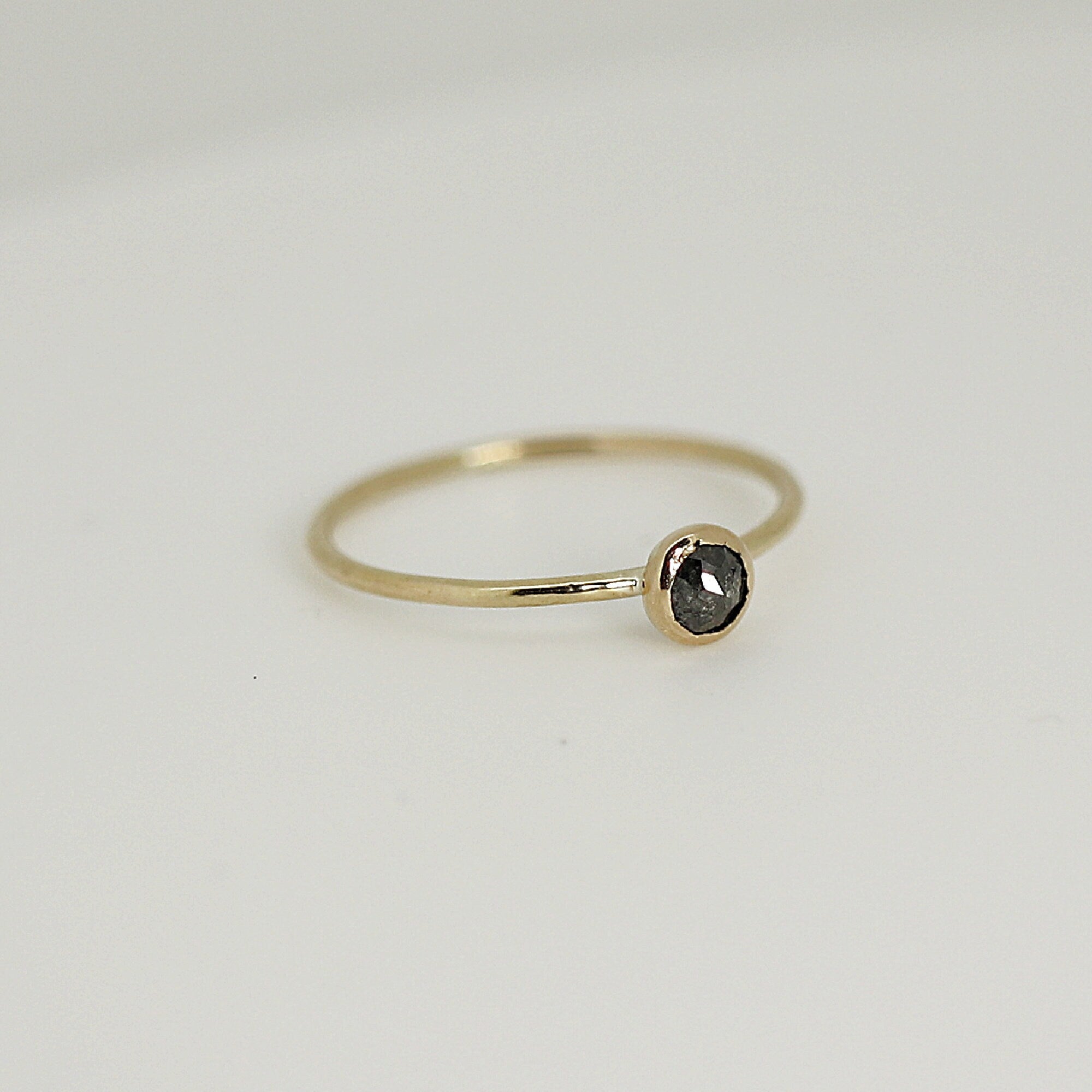 Dainty Salt and Pepper Diamond Ring, Solid 14k Gold Minimalist Rustic Diamond Ring, Proposal Ring, Unique Stacking Diamond Ring
