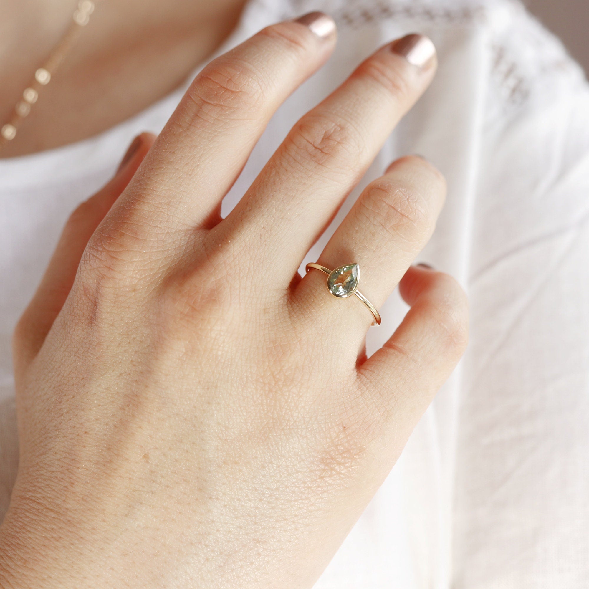 Pear Green Tourmaline Ring 14k Gold - Melt'm Jewelry